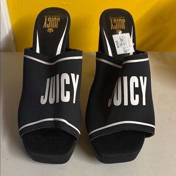 Juicy Couture Black Slide Sandals with 4” Block Heels & Sporty Design Size 11 - Picture 1 of 8